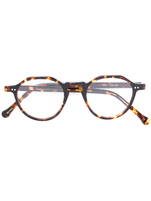 Lesca tortoiseshell round frame glasses
