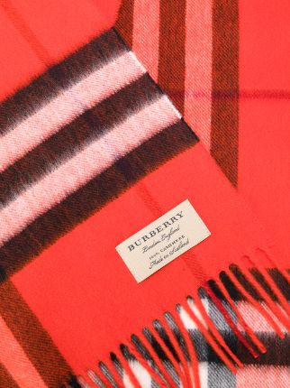 burberry wool check scarf with fringe