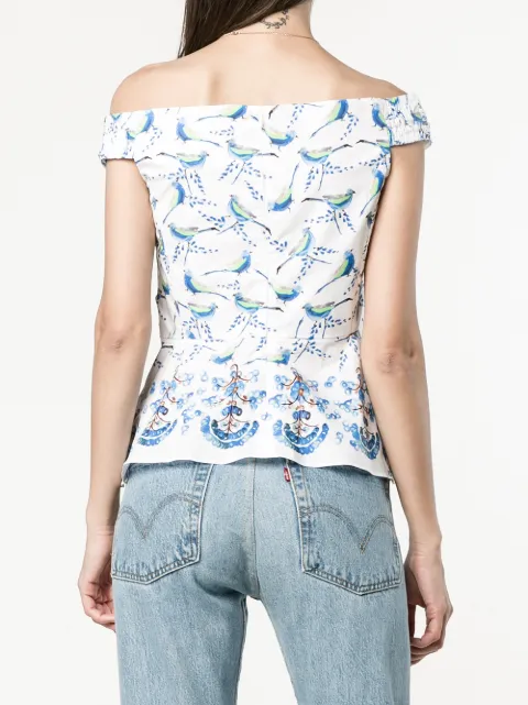 descubiertos hombros de de y estampado Top con Peter pájaros Pilotto 56OqvxE