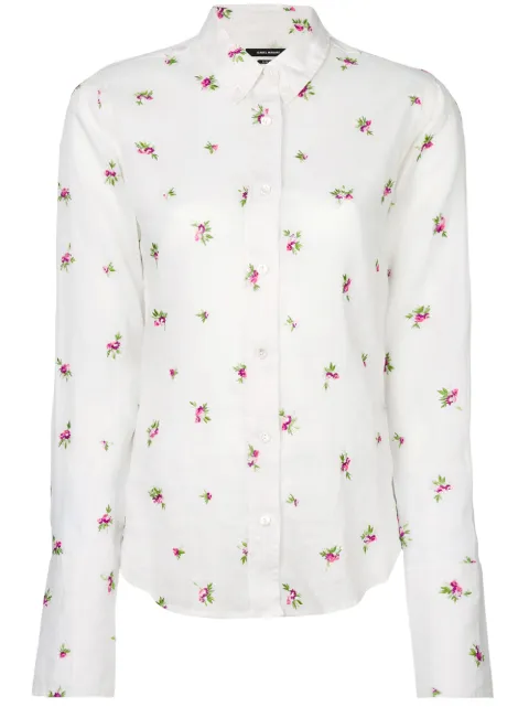 Click to view more detailed imagery on our partner's website Isabel Marant Uliana Point-collar Floral-embroidered Shirt In Light Blue