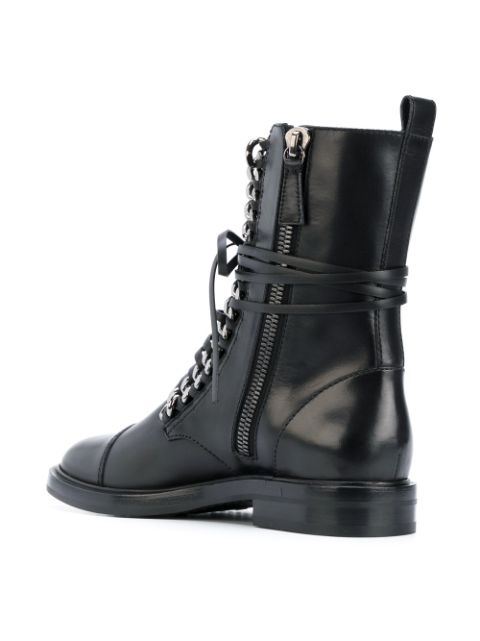 Casadei 30Mm Chain Detail Leather Combat Boots, Black | ModeSens