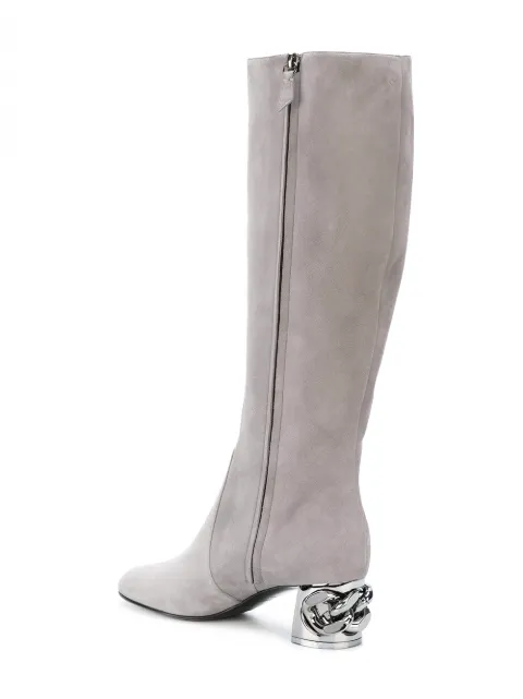 below the knee boots with heel