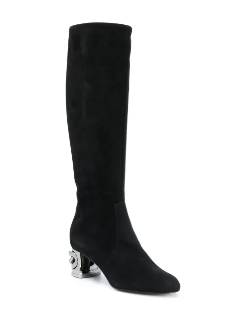 below the knee boots with heel