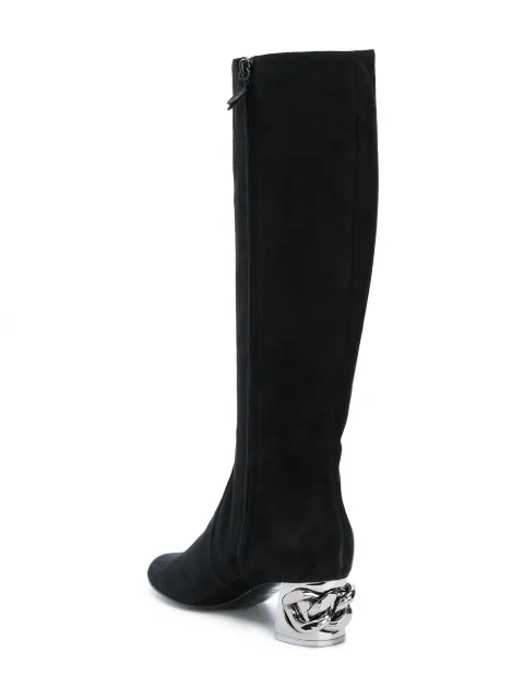 below the knee boots with heel