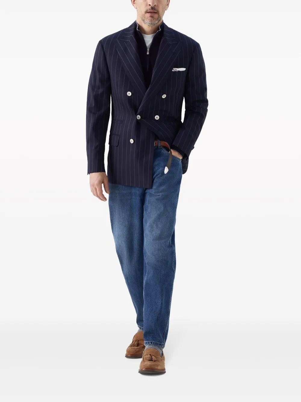 Brunello Cucinelli Cashmere Half-zipped Sweater In Blue