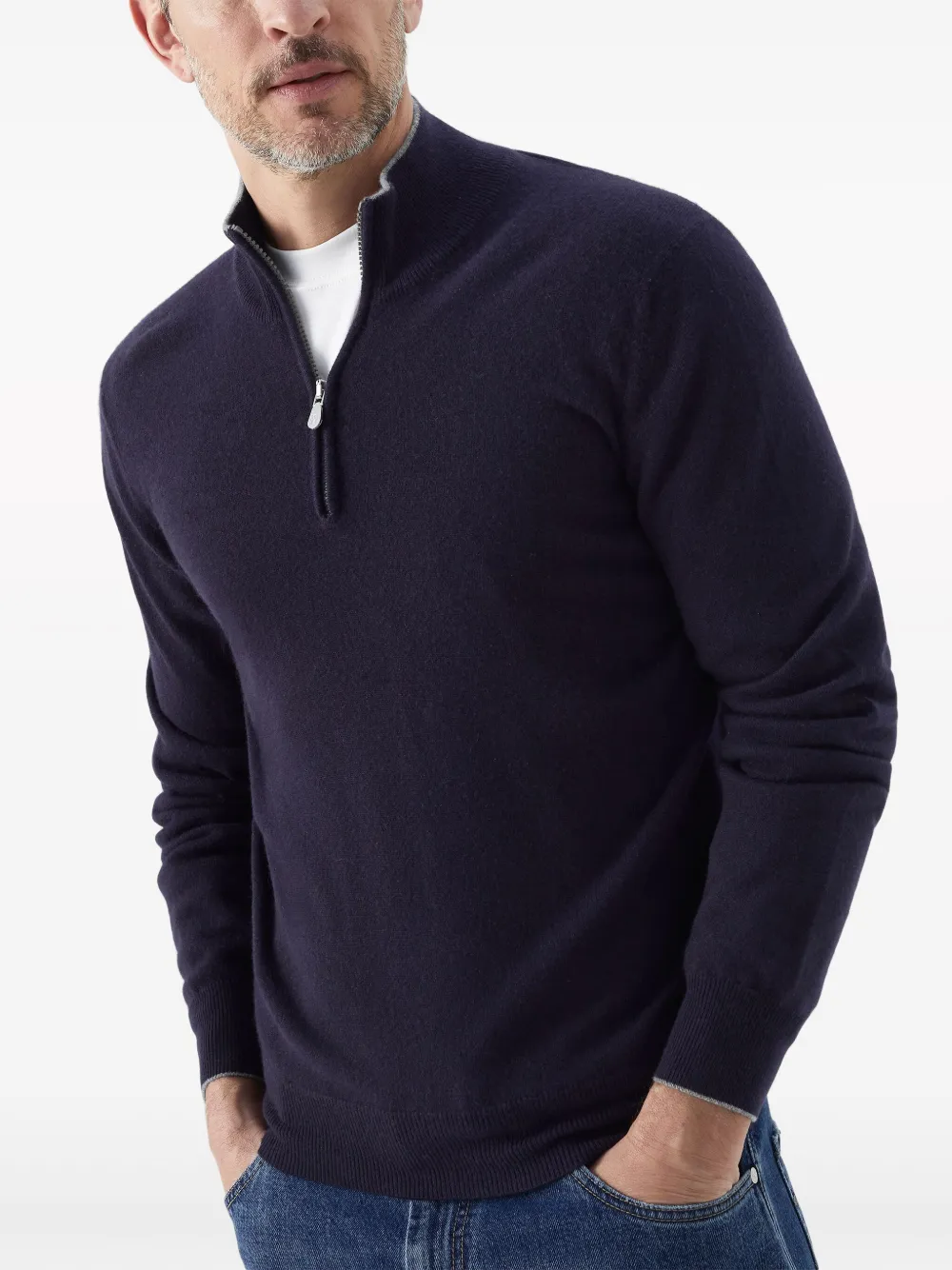 Brunello Cucinelli Cashmere Half-zipped Sweater In Blue