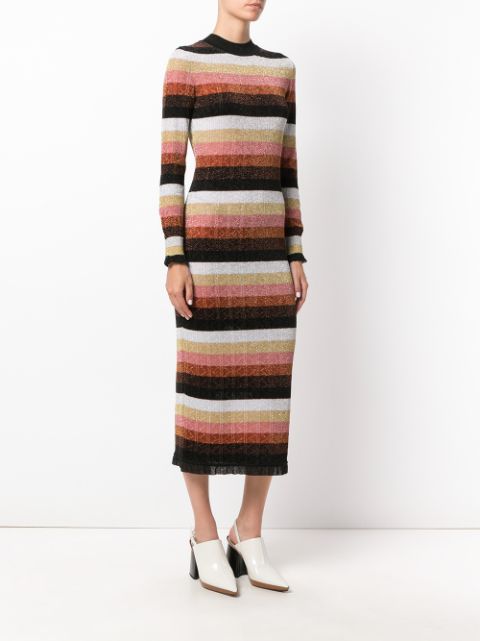 FENDI Striped Metallic Wool-Blend Midi Dress in Multicolor | ModeSens
