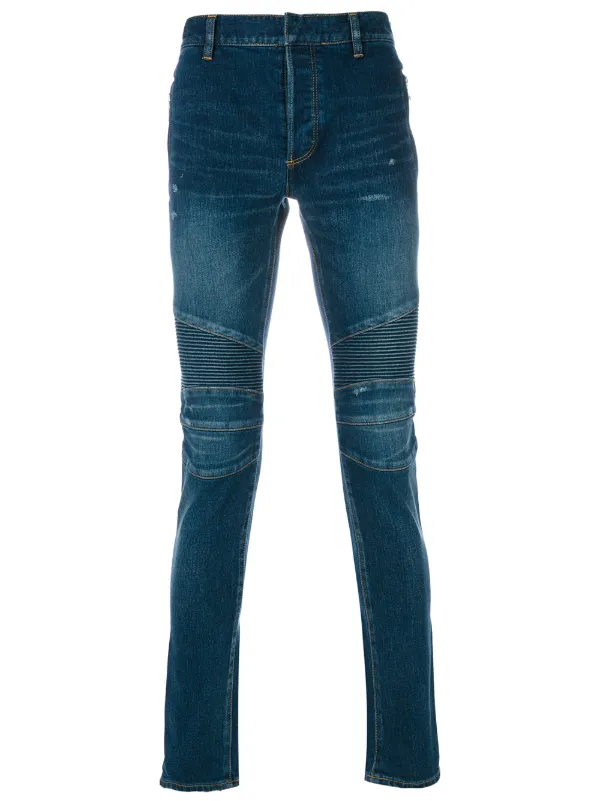 BALMAIN Biker ZIP Jean レオパード デニム ジーンズ Balmain Biker Jeans | Blue | FARFETCH