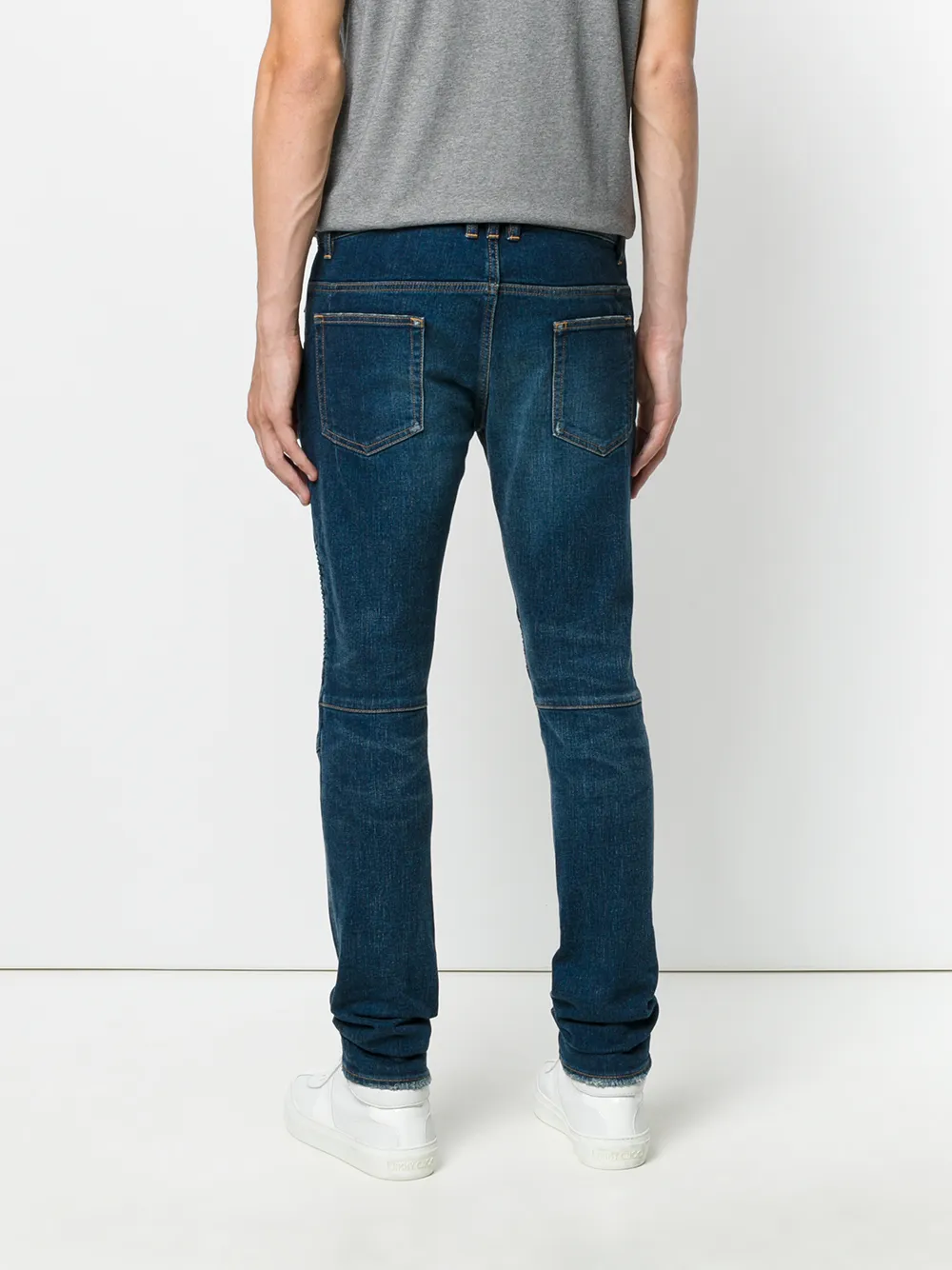 Balmain bleached biker jeans Blauw