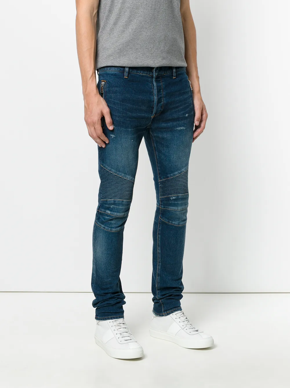 Balmain bleached biker jeans Blauw