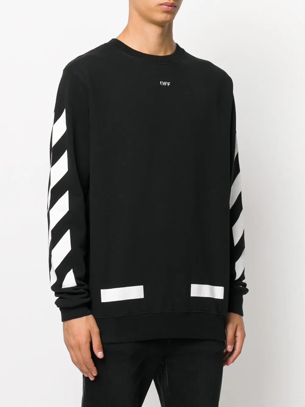  Off White Sweatshirt Mit Diagonalen Streifen   Schwarz 