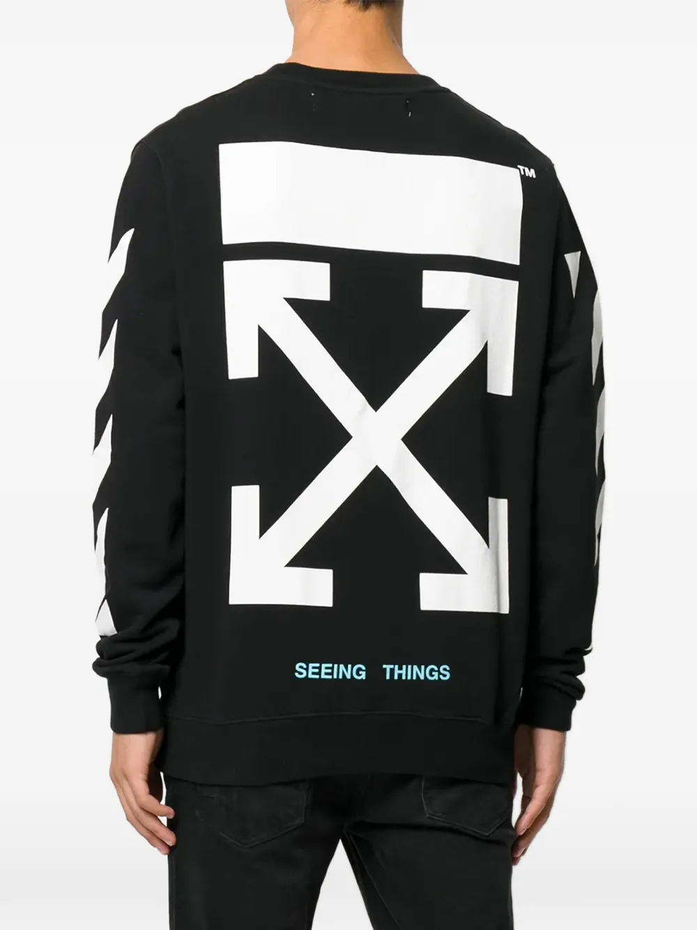  Off White Sweatshirt Mit Diagonalen Streifen   Schwarz 
