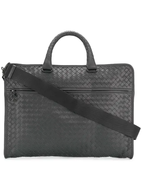 Click to view more detailed imagery on our partner's website Bottega Veneta Leggeron Intrecciato Leather Briefcase In Grey