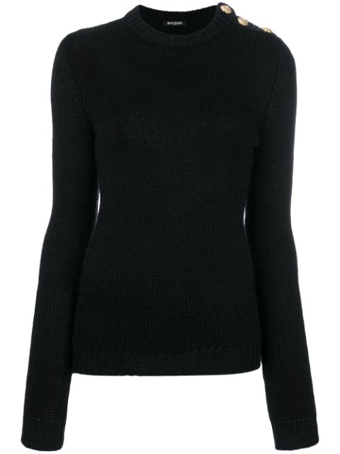 Balmain Black Three-Button Crewneck Sweater | ModeSens