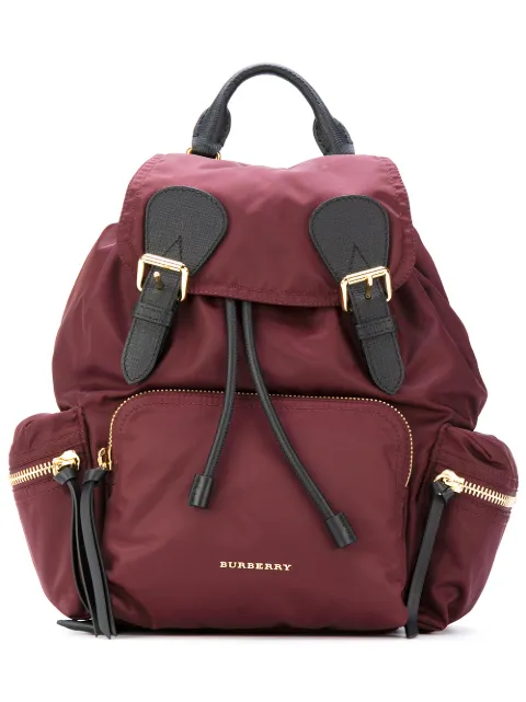 Burberry The Medium Rucksack In Technical Nylon And Leather In Burgundy ...