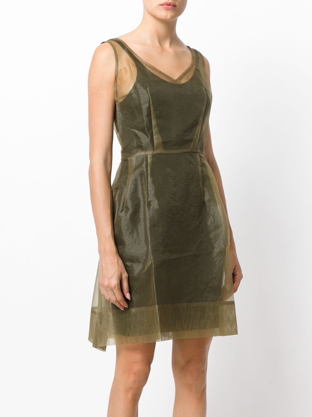 Pre-owned Comme Des Garçons Sheer Pleated Dress In Green