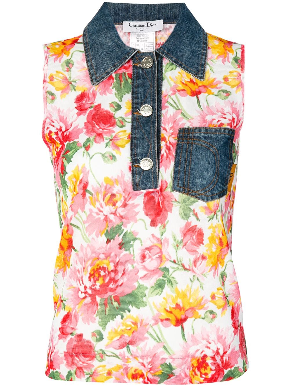 2000s denim collar floral vest