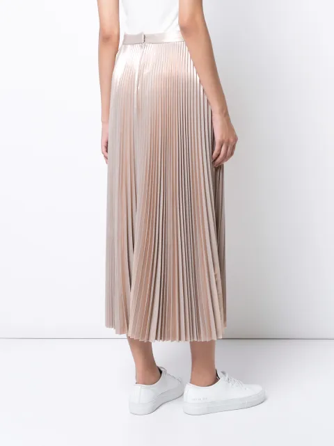 pink metallic pleated midi skirt