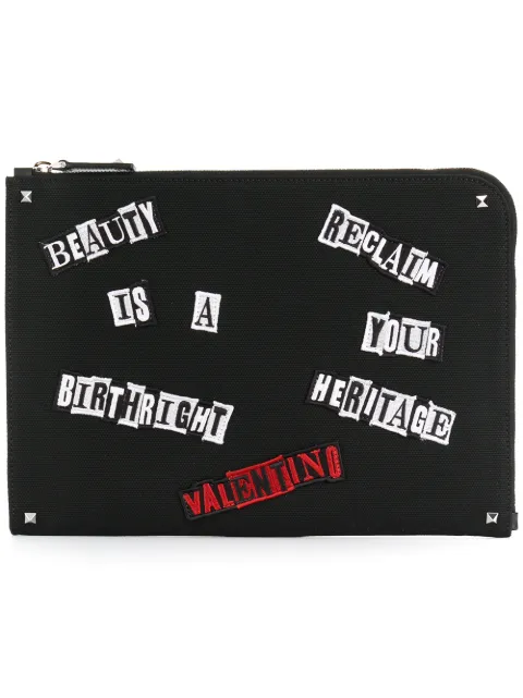 Valentino Garavani x Jamie Reid appliqué slogan clutch