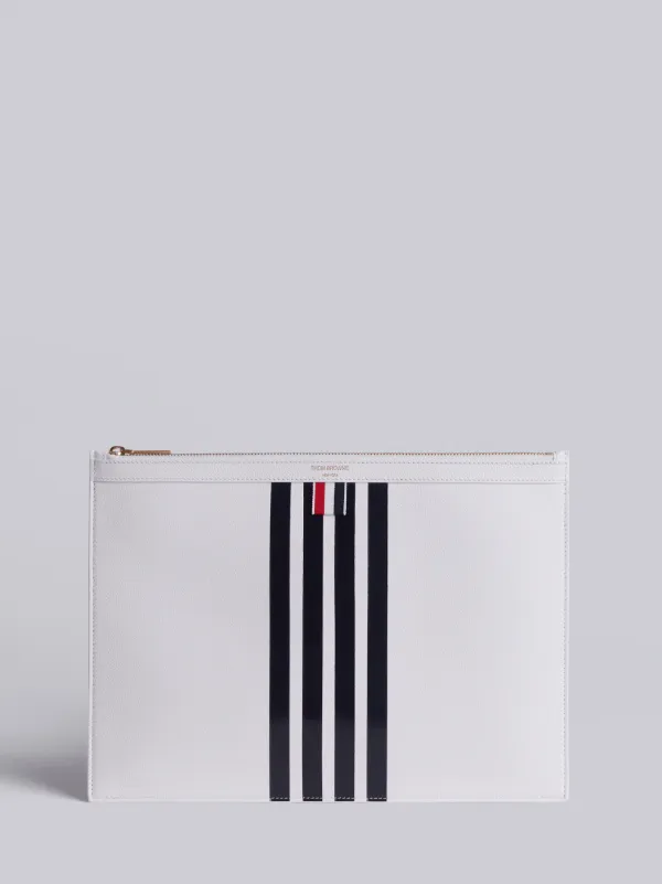Tennis Collection Medium Zippered Document Holder With Contrast 4-Bar Stripe In Pebble Grain & Calf Leather