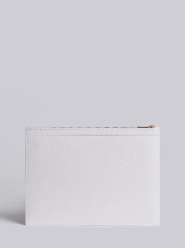 Tennis Collection Medium Zippered Document Holder With Contrast 4-Bar Stripe In Pebble Grain & Calf Leather