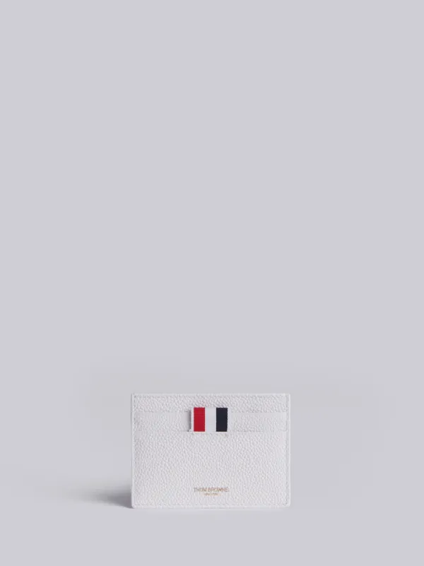 Tennis Collection Single Card Holder With Contrast 4-Bar Stripe In Pebble Grain & Calf Leather