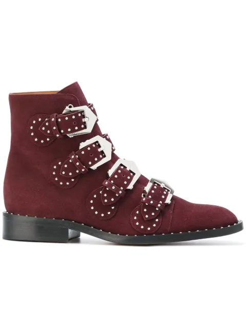 GIVENCHY ELEGANT STUDDED SUEDE ANKLE BOOTS, OXBLOOD RED | ModeSens