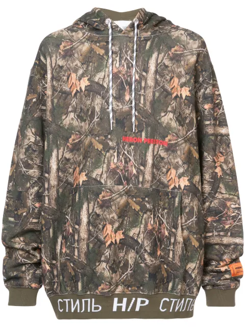 HERON PRESTON CAMOUFLAGE COTTON OVERSIZED HOODIE, FOREST PATTERN | ModeSens