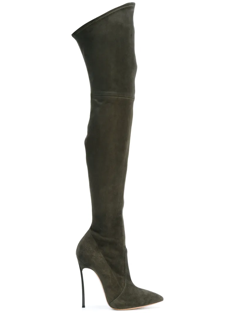 Casadei - over-the-knee Blade boots - women - Chamois Leather/Leather/Kid Leather - 36.5, Green