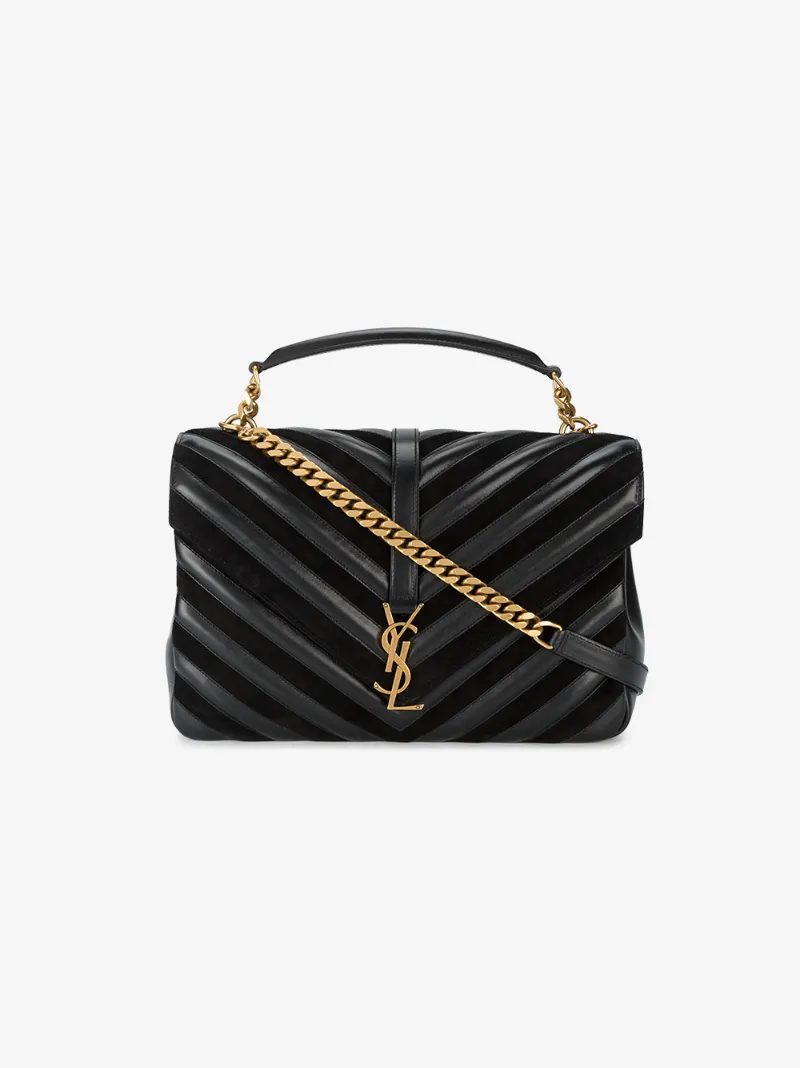 Saint Laurent Large Black Leather CollÈGe Monogram Shoulder Bag ModeSens