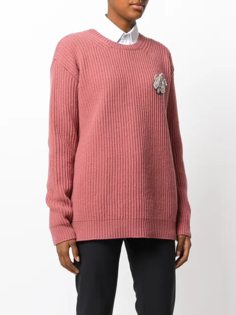 ROCHAS Embellished Ribbed Wool Sweater in Pink | ModeSens