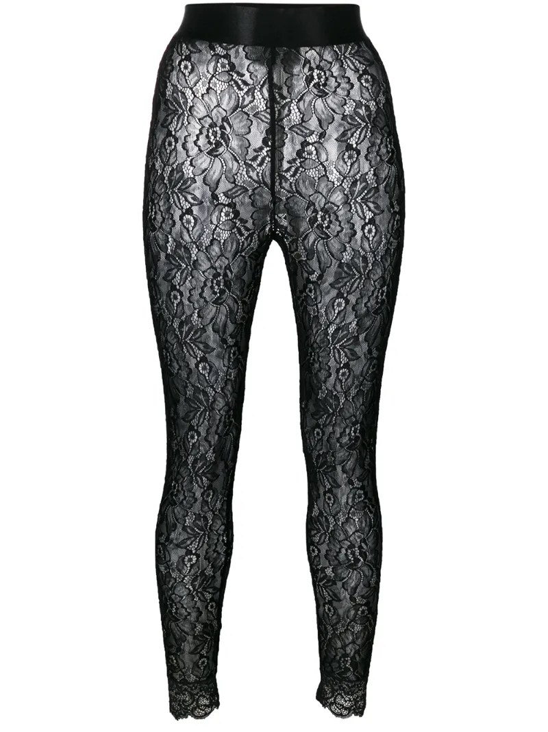 lace footless tights - women - Polyamide/Spandex/Elastane - 34, 36, 38, 40 - BLACK
