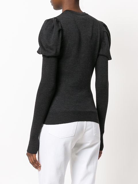 embroidered puff sleeve knit sweater