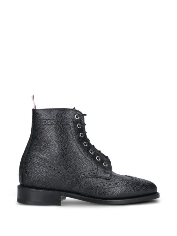 Thom Browne Pebble Grain Leather Sole Wingtip Brogue Boots in Black