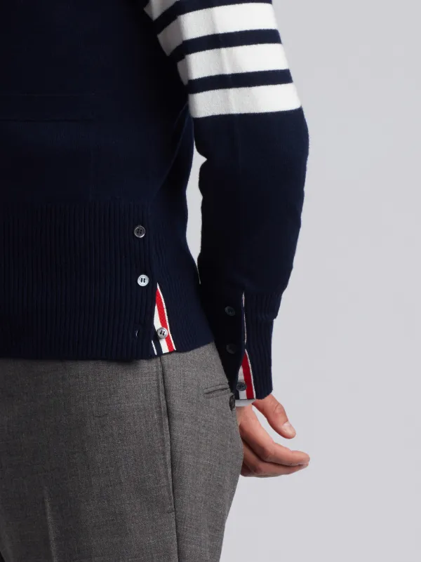 V-Neck Cardigan With 4-Bar Stripe In Navy Cashmere