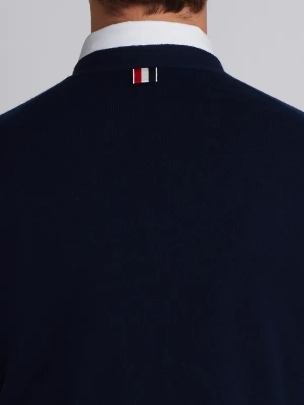 V-Neck Cardigan With 4-Bar Stripe In Navy Cashmere
