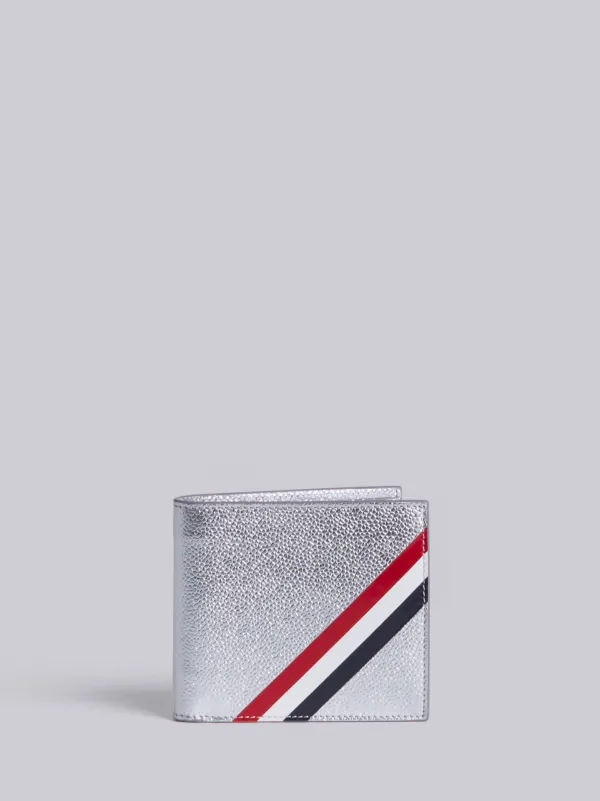 Billfold With Red, White And Blue Diagonal Stripe In Silver Leather