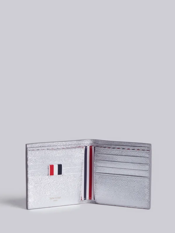 Billfold With Red, White And Blue Diagonal Stripe In Silver Leather