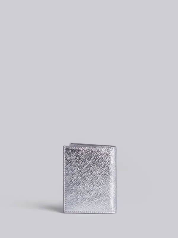 Double Card Holder With Red, White And Blue Diagonal Stripe In Silver Pebble Grain & Calf Leather