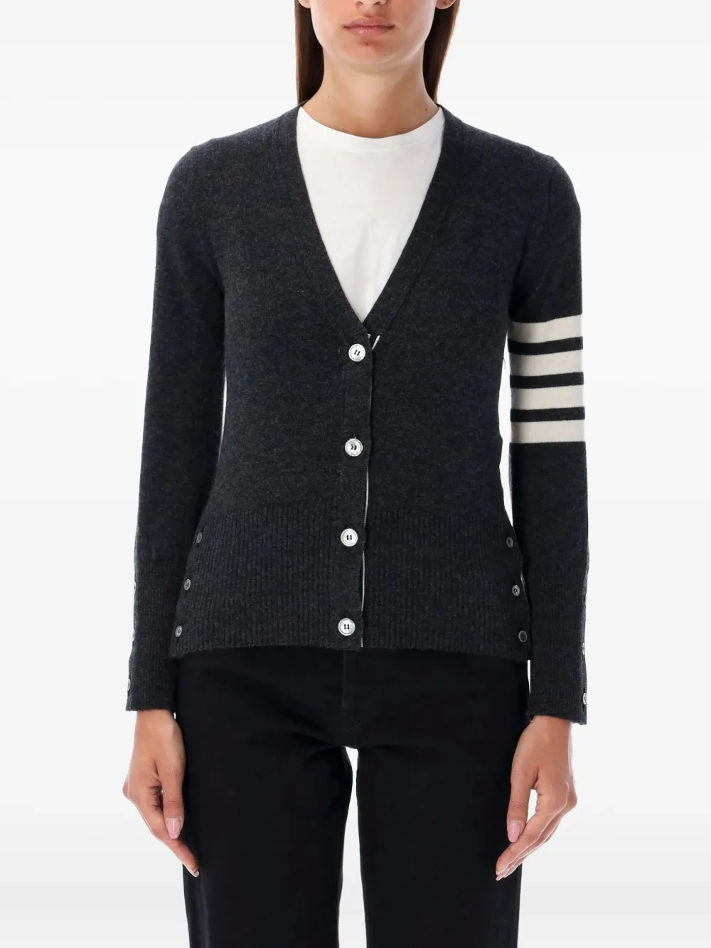 Thom Browne 4-Bar V-neck cashmere cardigan | Grey | Image 1