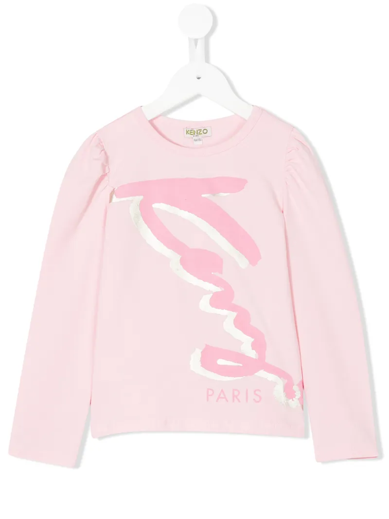 Kenzo Kids - Paris logo long sleeved T-shirt - kids - Cotton/Spandex/Elastane - 5 yrs, Pink/Purple