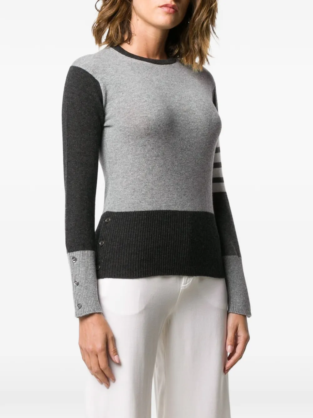  Thom Browne Kaschmirpullover Mit Streifen   Grau 
