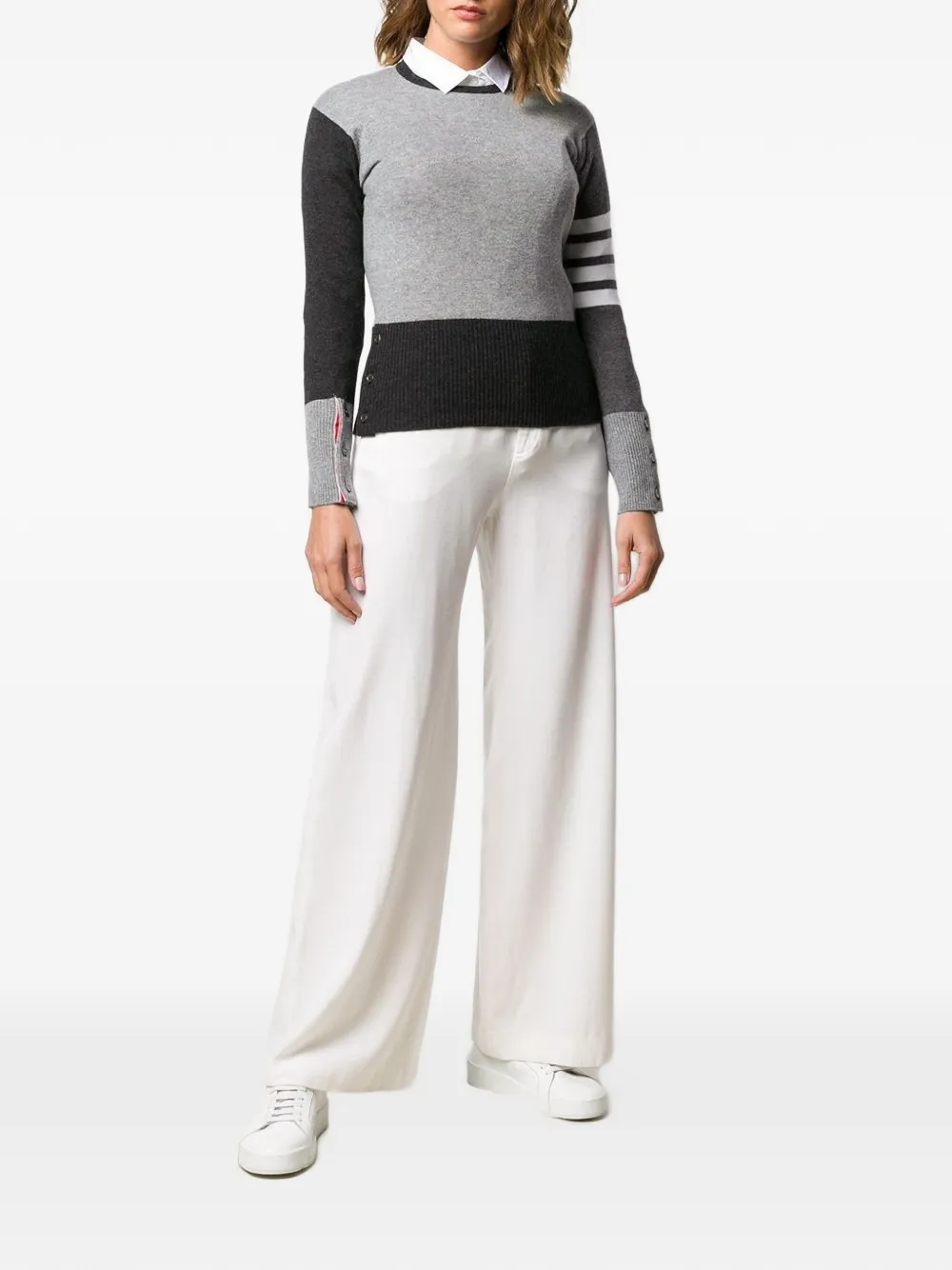  Thom Browne Kaschmirpullover Mit Streifen   Grau 
