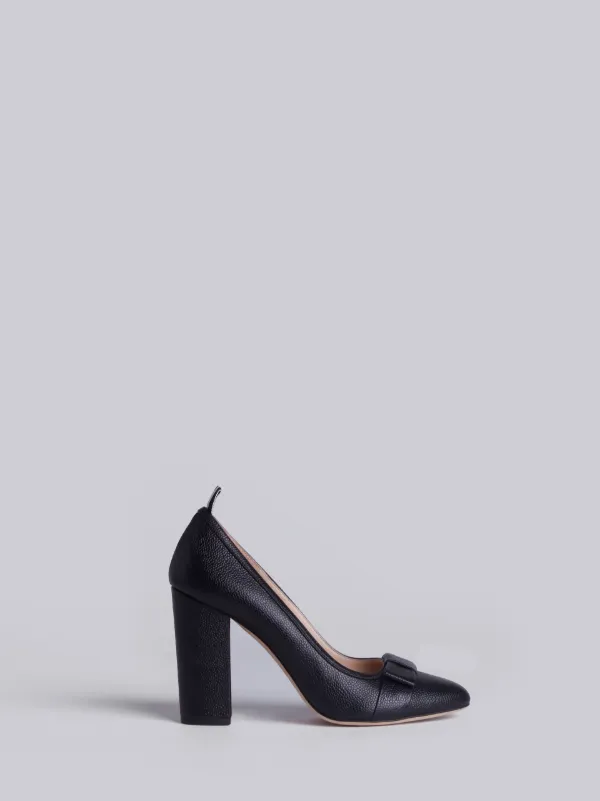 High Heel With Bow In Black Pebble Grain