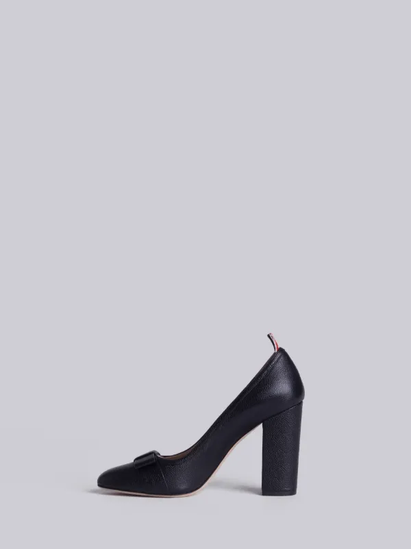High Heel With Bow In Black Pebble Grain