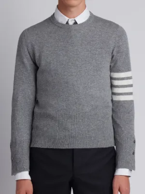 Crewneck Pullover With 4-Bar Stripe In Light Grey Cashmere