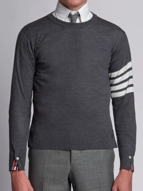 Crewneck Pullover With 4-Bar Stripe In Dark Grey Merino
