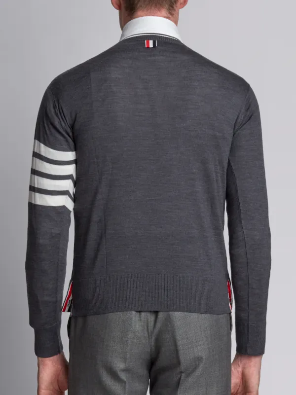 Crewneck Pullover With 4-Bar Stripe In Dark Grey Merino