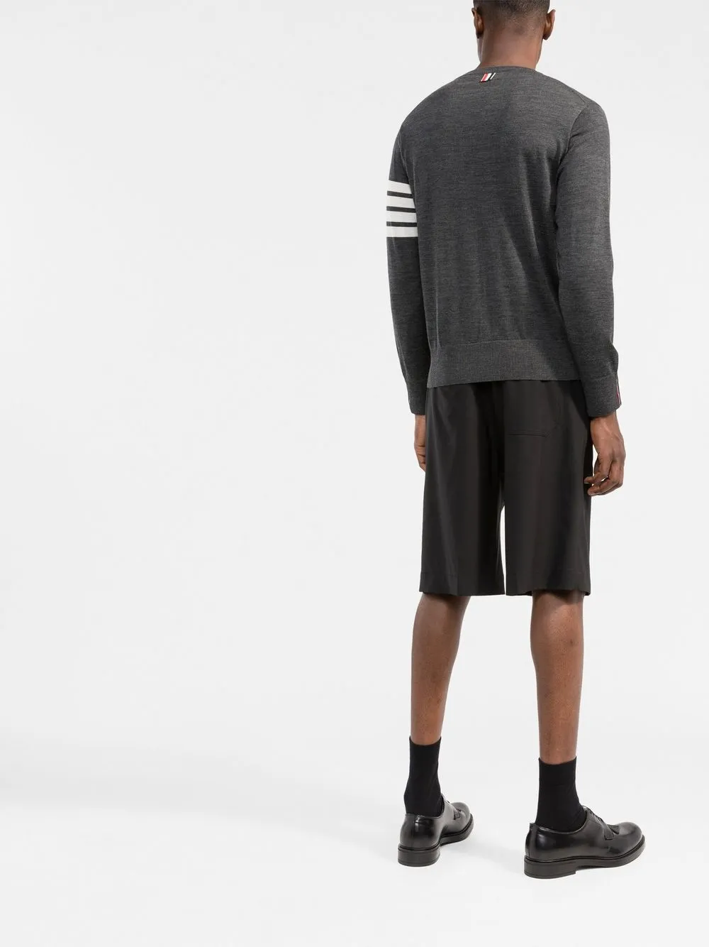 Thom Browne Crewneck Pullover With 4-Bar Stripe In Dark Grey Merino Grijs