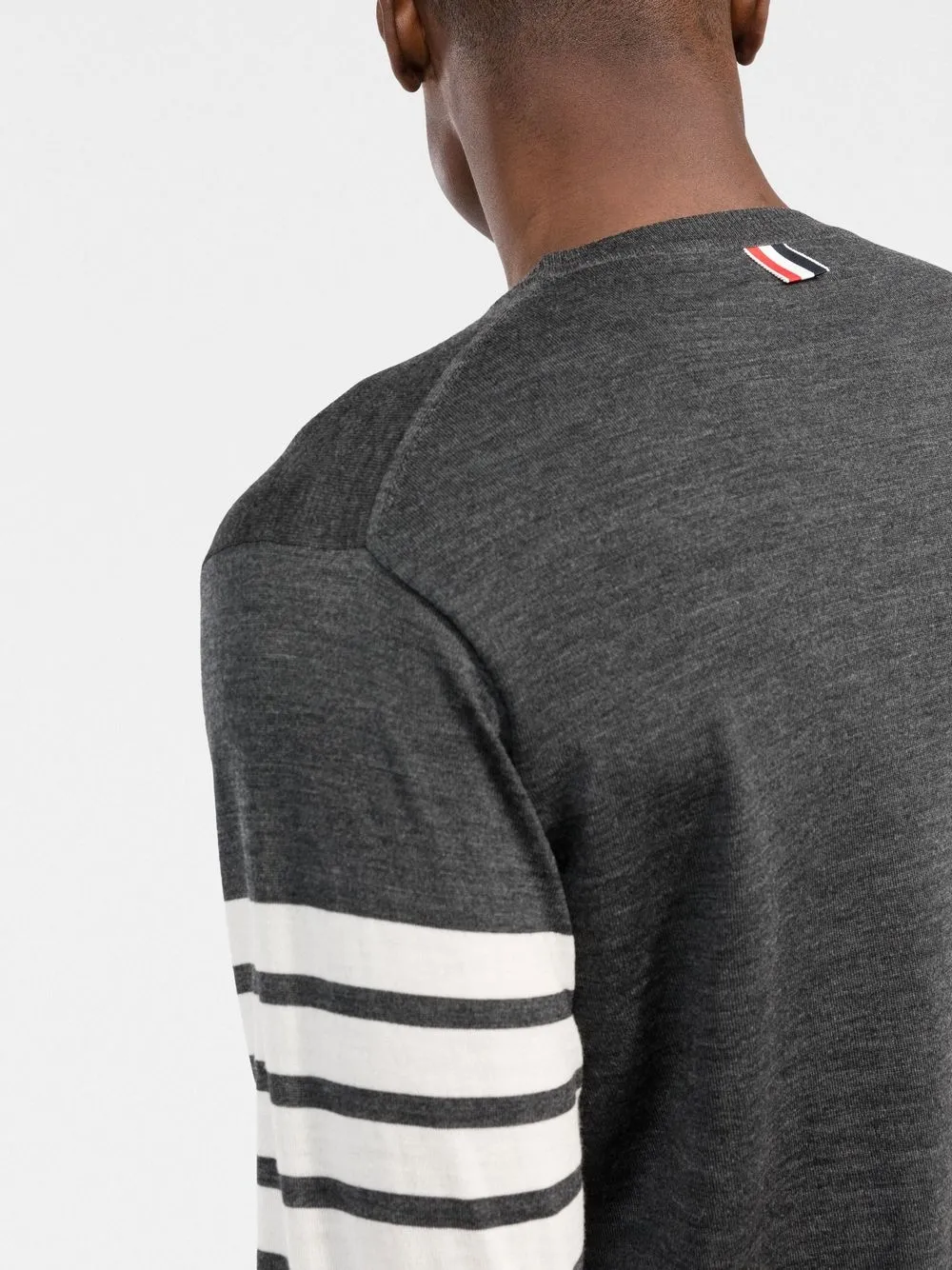 Thom Browne Crewneck Pullover With 4-Bar Stripe In Dark Grey Merino Grijs